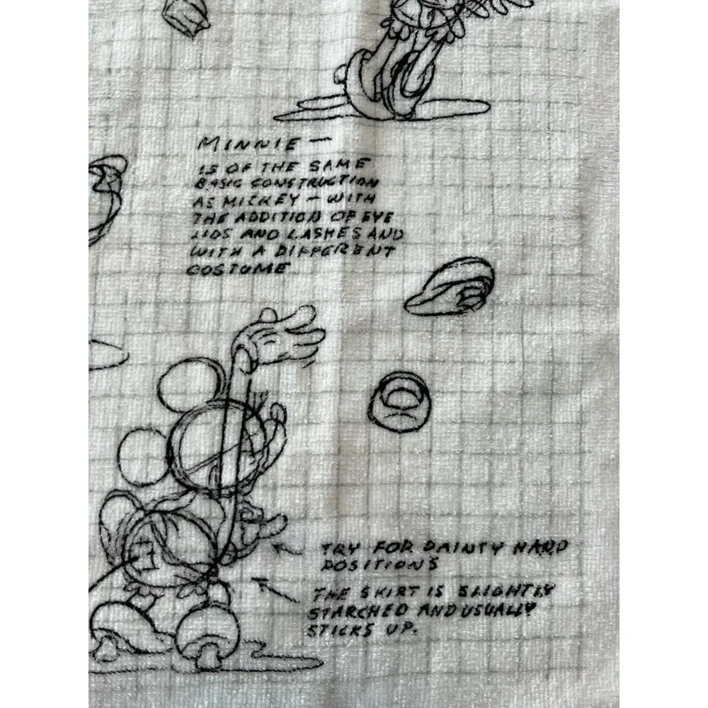 Disney Minnie Mouse Sketch Print Cotton Hand Towels Set of 2 Black White